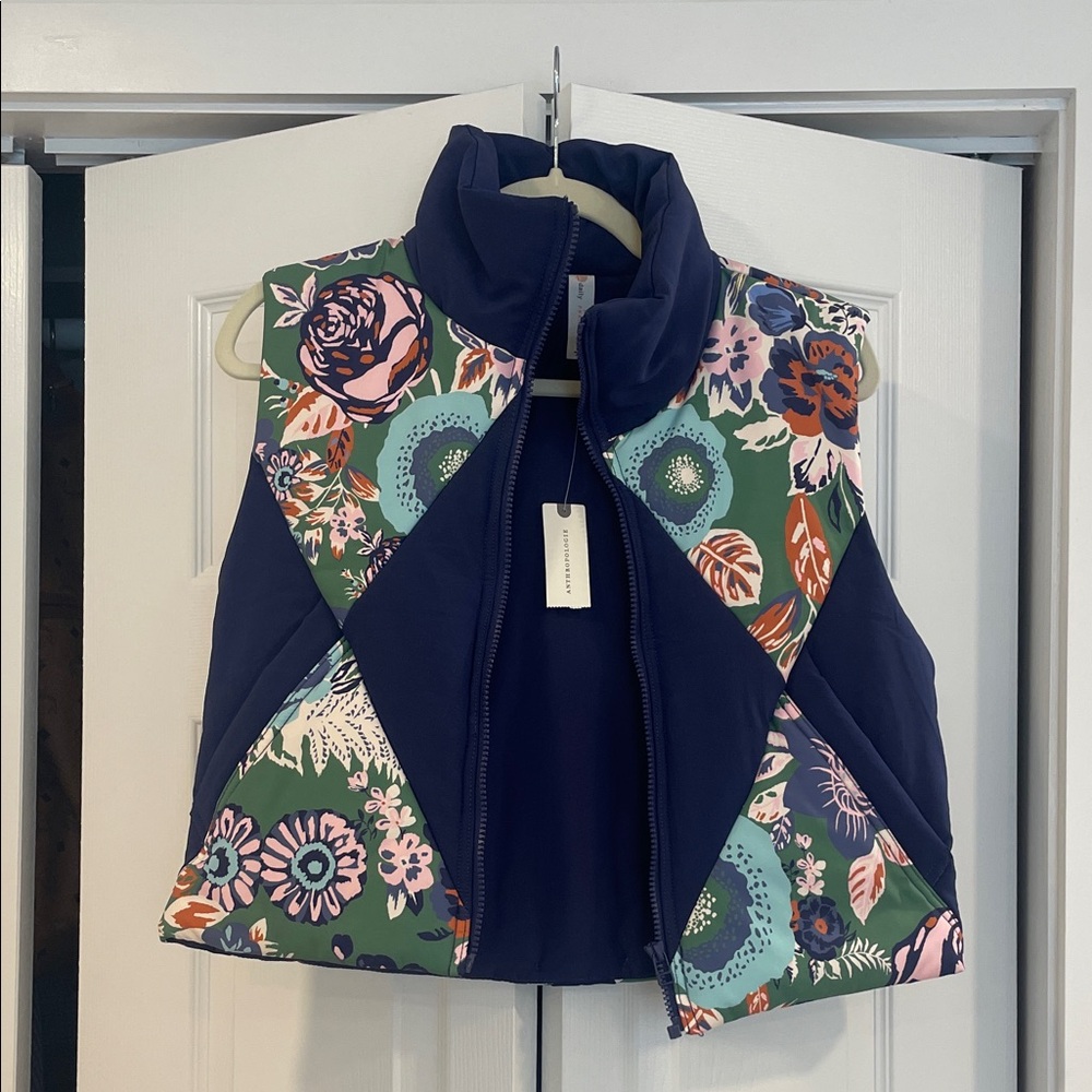 Anthropologie Floral Patchwork Vest - Navy and Multicolor